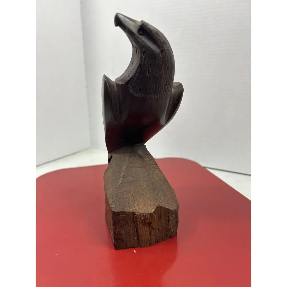 Vintage Hand Carved Ironwood Perched Eagle Hawk Bird of Prey Sculpture 8